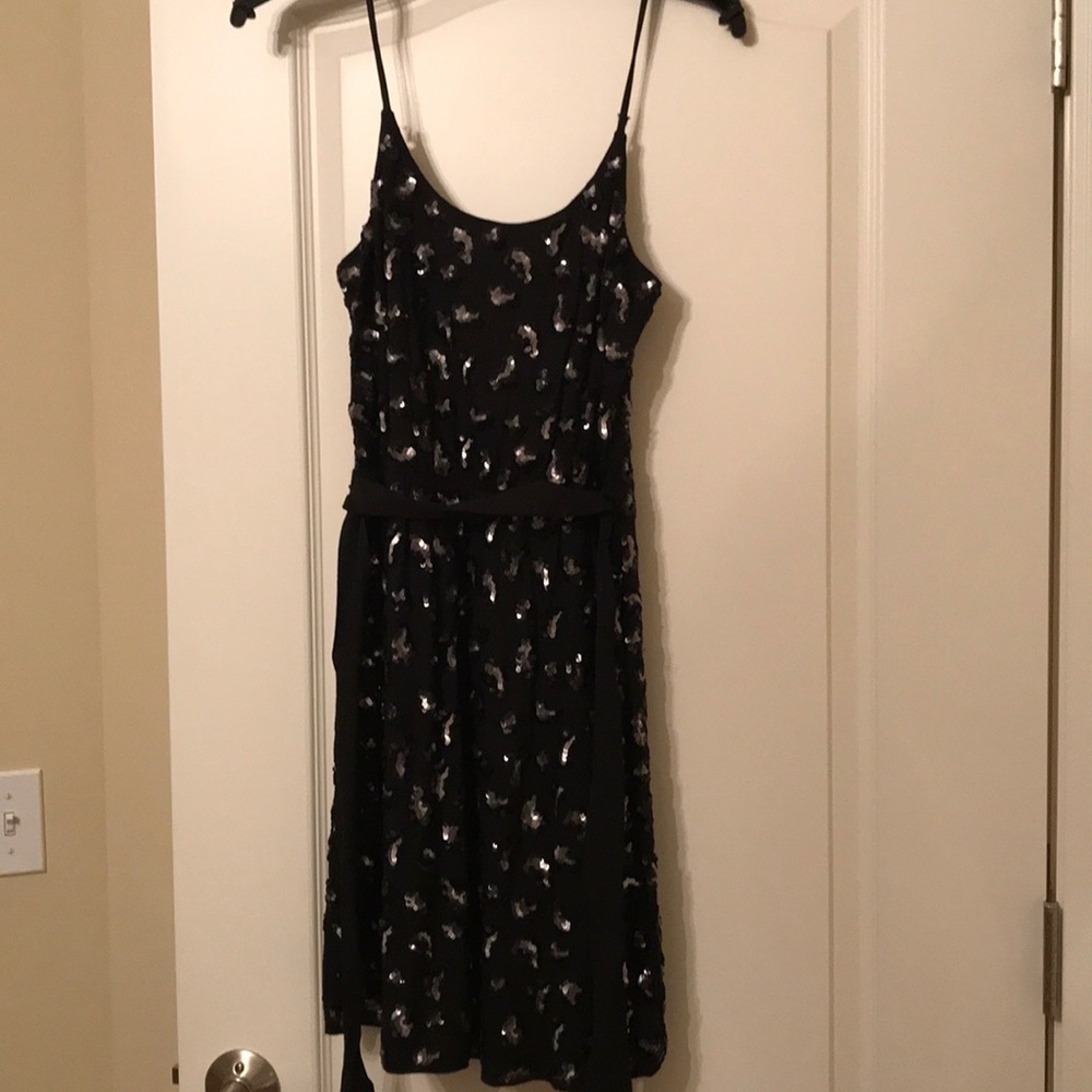 Express black and silver sequin dress
